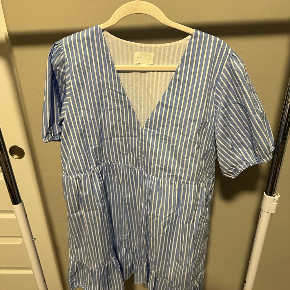 Everly Blue and White Tiered Midi Sundress